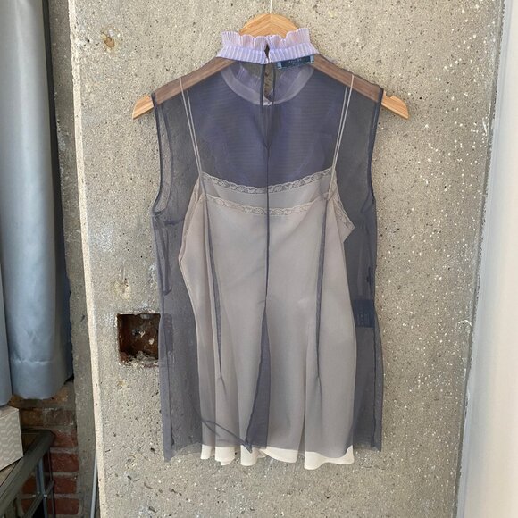 Prada silk organza sleeveless blouse with ruffles, crepe lining cami 10 - Picture 3 of 13